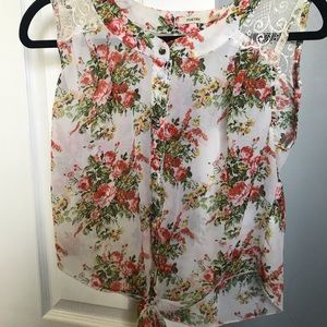 Tie Front Floral Tank Top